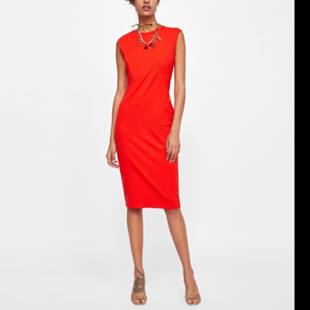 ZARA - Red Tube Midi dress - Size L